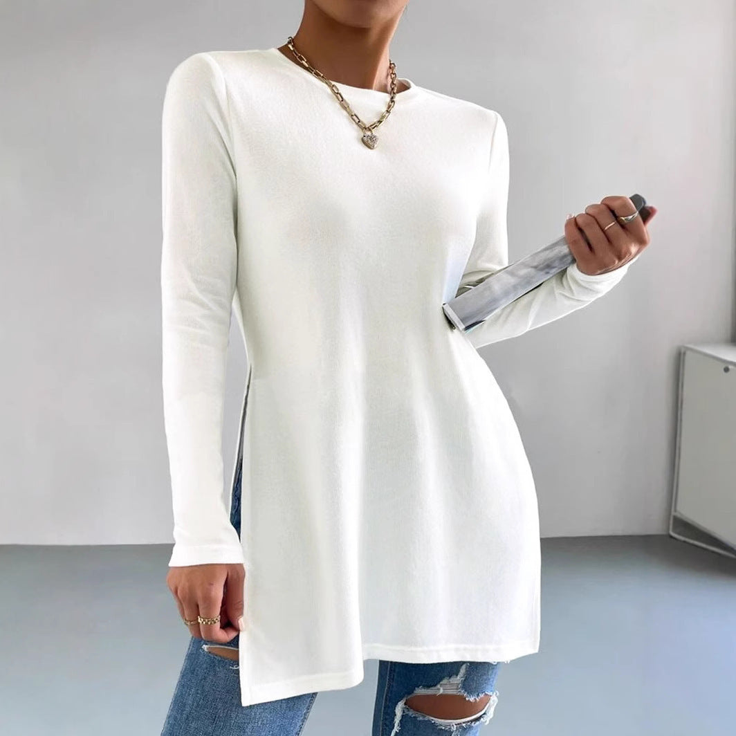 Women's oversized long-sleeved top with side slits and round neckline NOVAE