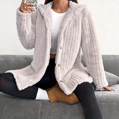 Women's Cozy Hooded Jacket with Button Details NOVAE