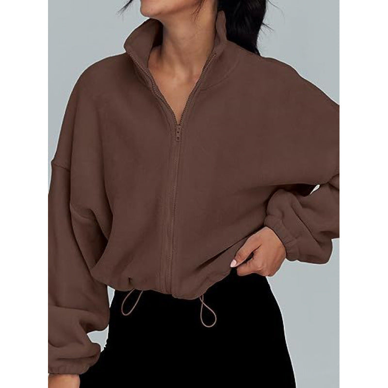 Women's trendy oversized zip-up sweater with high collar and drawstring NOVAE
