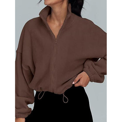Women's trendy oversized zip-up sweater with high collar and drawstring NOVAE