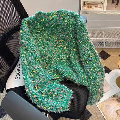 Women's fashionable sweater with colorful textured knit and round neckline NOVAE