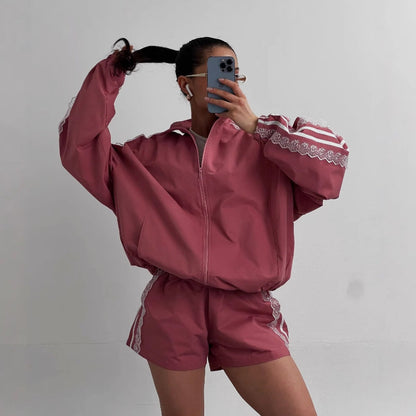 Women's sporty set with elegant lace appliqués NOVAE