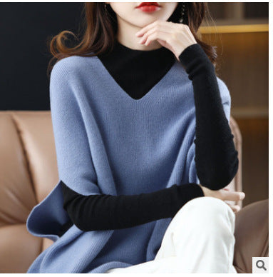 Women's knitted poncho with V-neck and elegant silhouette NOVAE