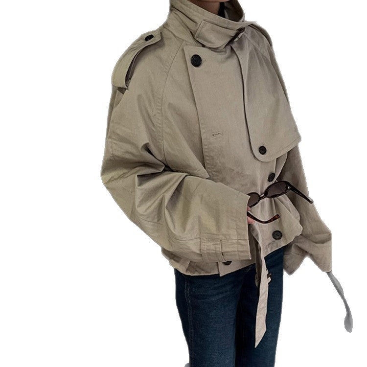 Women's trench coat jacket with removable hood and fashionable belt NOVAE