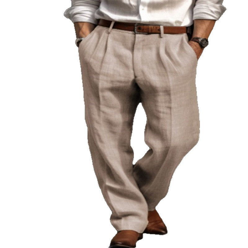 Men's elegant linen trousers with pleats and side pockets NOVAE