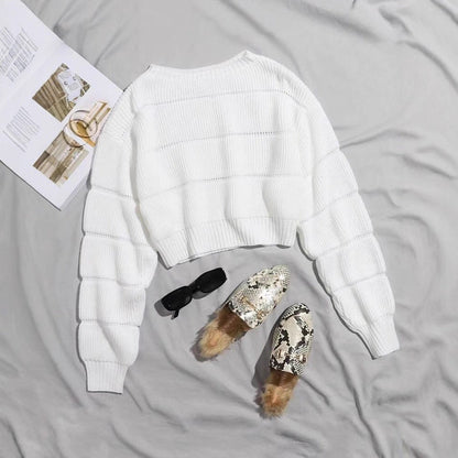 Women's trendy knit sweater with structured ribbed look and cropped cut NOVAE