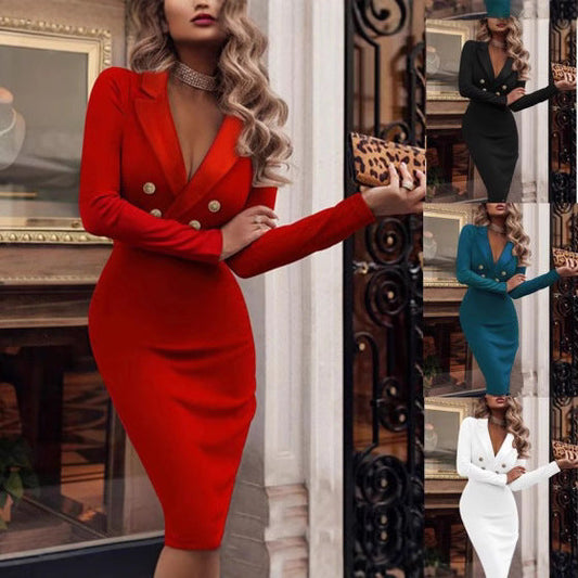Women's figure-hugging blazer dress with double button closure and elegant design NOVAE