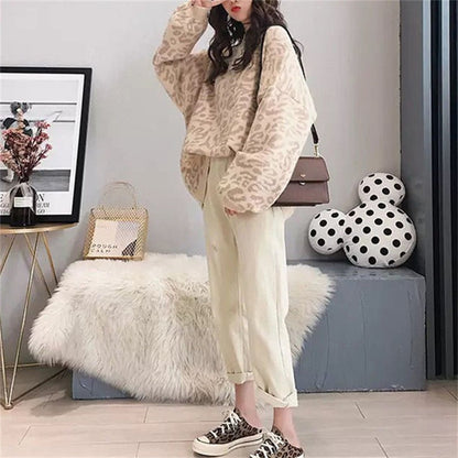 Women's Oversized Knit Sweater with Leopard Print and Soft Material NOVAE