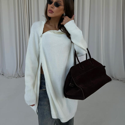 Women's Oversized Knit Sweater with Modern Stand-Up Collar NOVAE