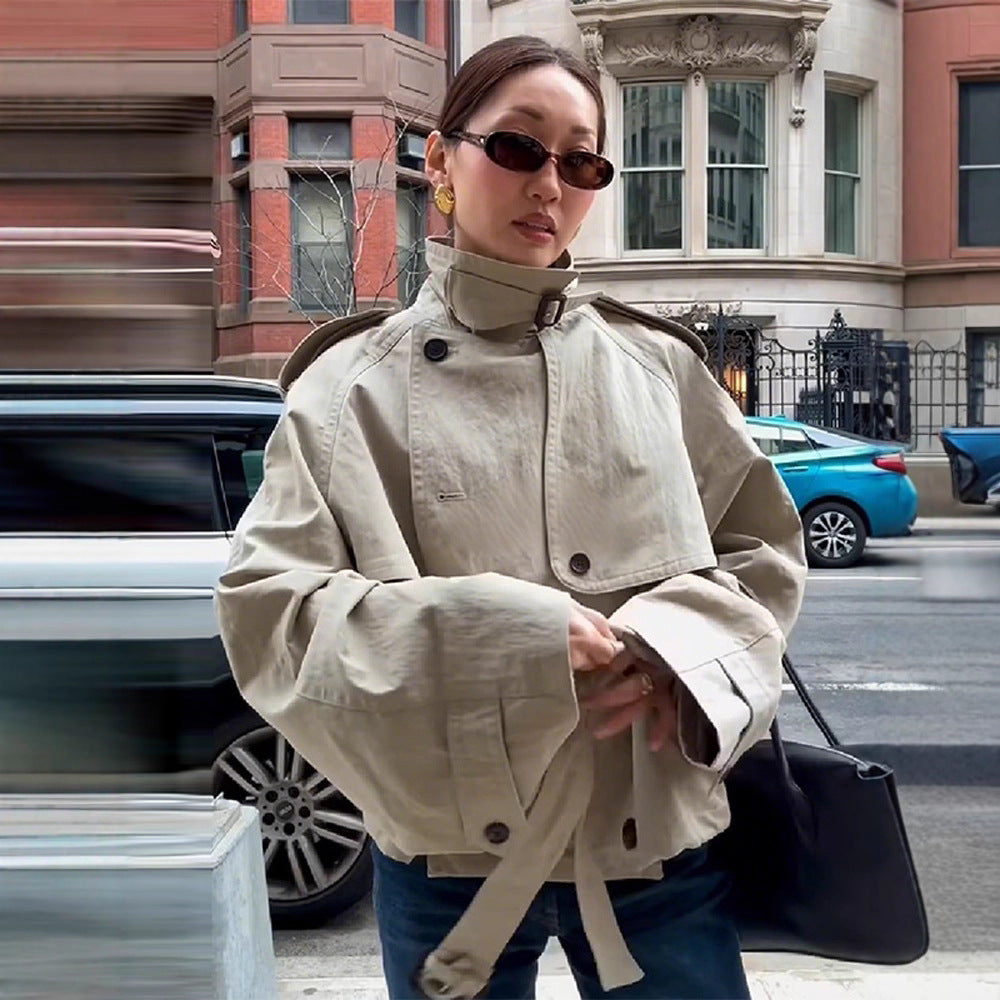 Women's trench coat jacket with removable hood and fashionable belt NOVAE