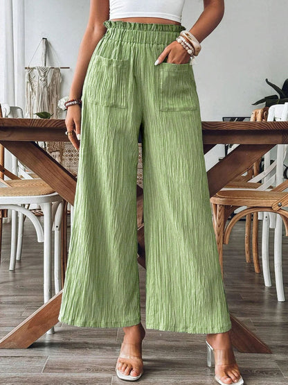 Women's wide-leg linen trousers with elasticated waistband and practical pockets NOVAE