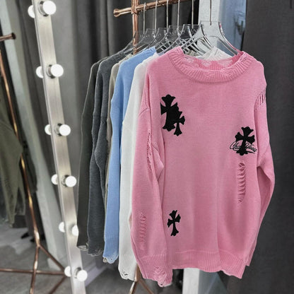 Women's casual sweater with a creative cut and frayed details NOVAE