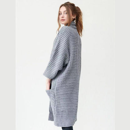 Women's long knitted coat in a fashionable waffle pattern NOVAE