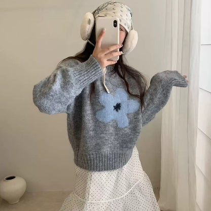 Women's sweater with floral design and high-pile material NOVAE