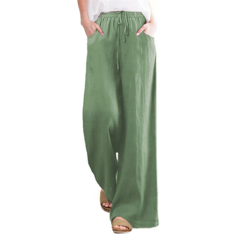 Women's wide-leg linen trousers with elasticated waistband and side pockets NOVAE