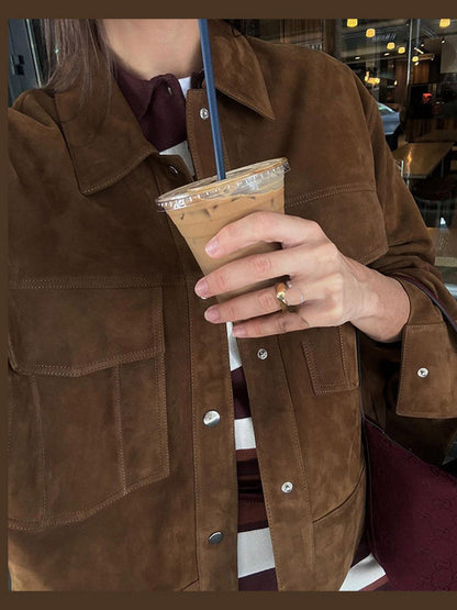 Women's Elegant Suede Jacket with Practical Pockets and Modern Cut NOVAE
