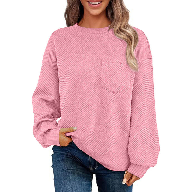 Women's casual sweater with textured pattern and practical chest pocket NOVAE