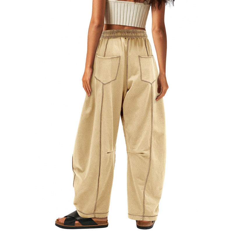 Women's wide-leg leisure trousers with practical side pockets and elasticated waistband NOVAE