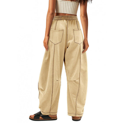 Women's wide-leg leisure trousers with practical side pockets and elasticated waistband NOVAE