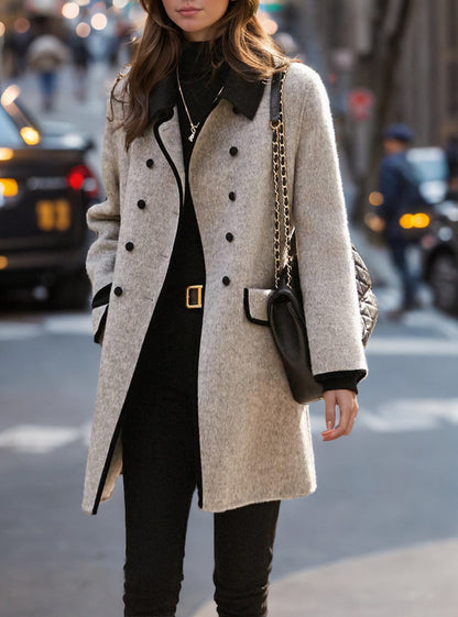 Women's elegant wool coat in a classic cut with contrasting collar NOVAE
