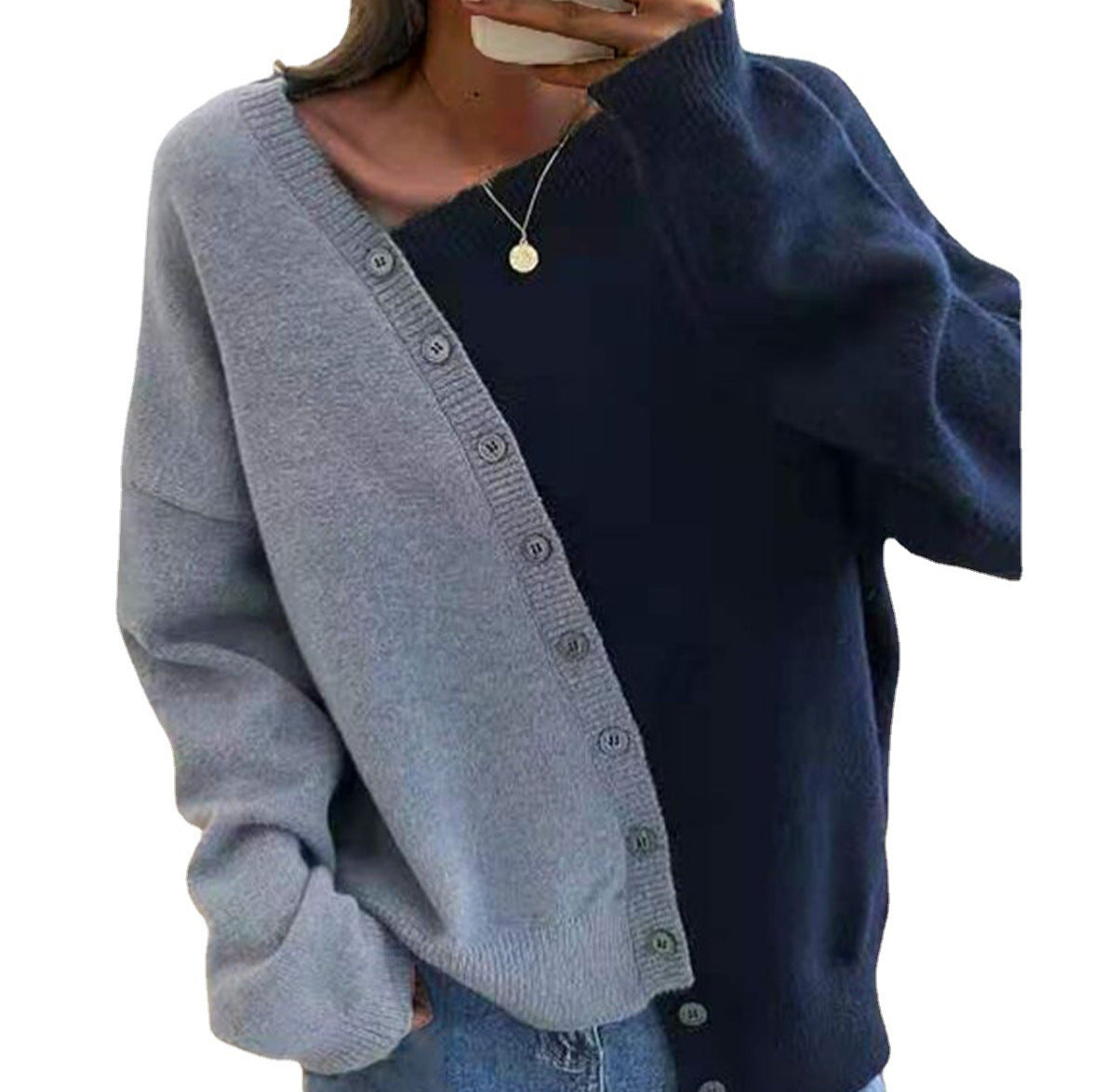 Women's fashionable cardigan with asymmetrical design and button details NOVAE