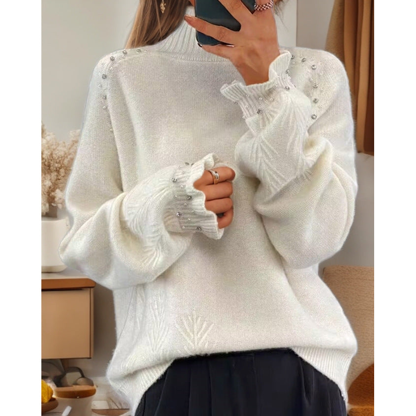Women's sweater with elegant roll neck and sparkling details NOVAE