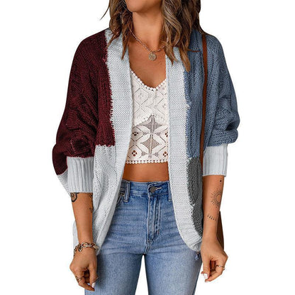 Women's Stylish Knit Cardigan with a Relaxed Fit and Color Block Design NOVAE