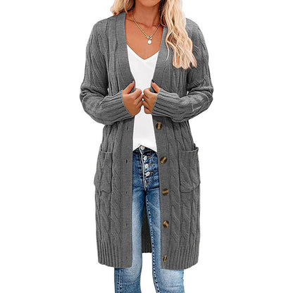 Women's chunky knit cardigan with pockets and button details NOVAE