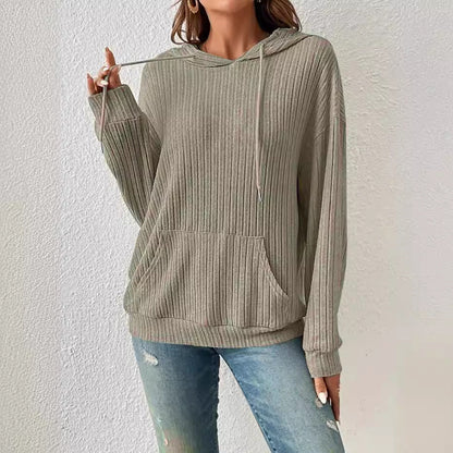 Women's casual hooded sweatshirt in a fine rib knit design NOVAE