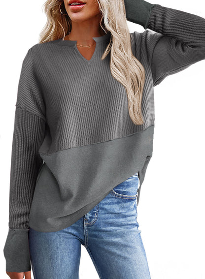 Women's casual knit sweater with V-neck and texture NOVAE