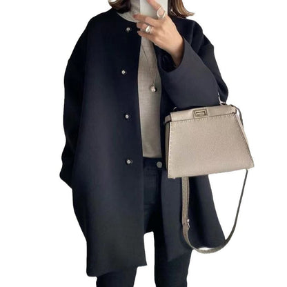 Women's Elegant Oversized Wool Coat with Double Button Closure and Side Pockets NOVAE