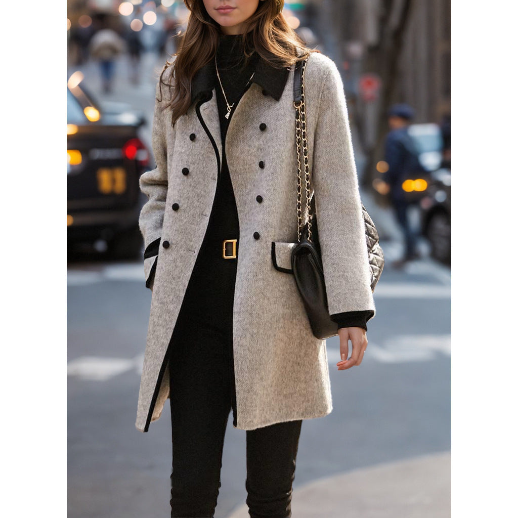 Women's elegant wool coat in a classic cut with contrasting collar NOVAE