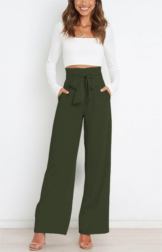 Women's wide-leg trousers with tie belt and elegant pockets NOVAE