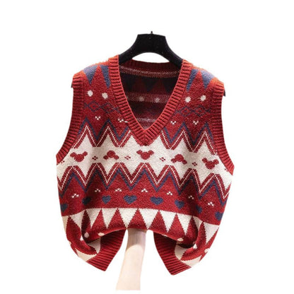 Women's knitted vest with V-neck and geometric pattern NOVAE
