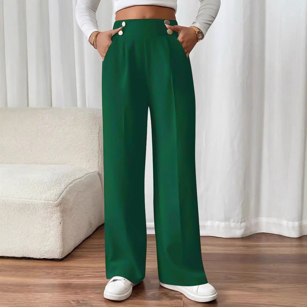 Women's Elegant Wide Leg Trousers with Decorative Button Details NOVAE