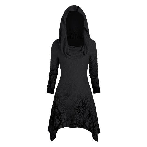 Women's hooded dress with graphic tree design NOVAE