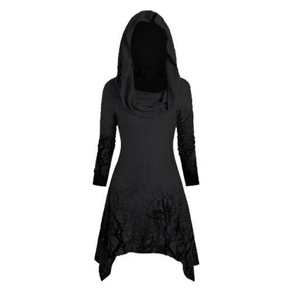 Women's hooded dress with graphic tree design NOVAE