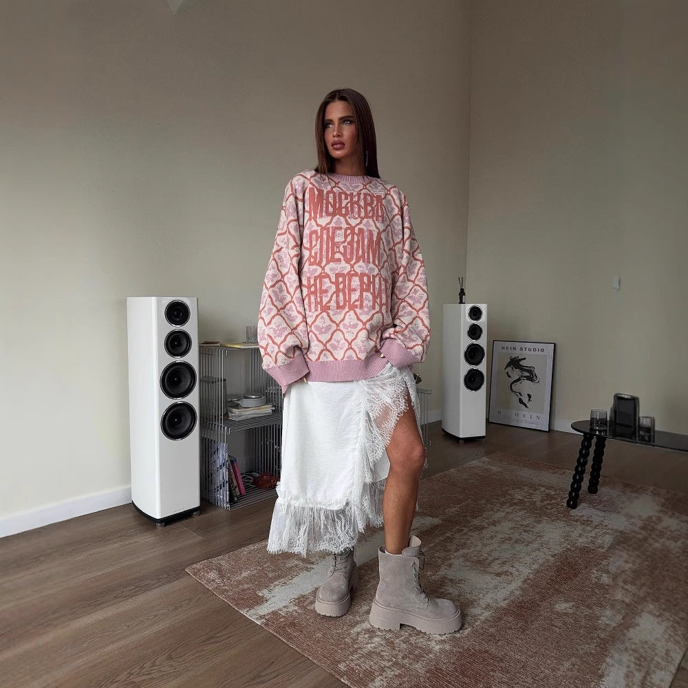 Women's casual knit sweater with a modern pattern NOVAE