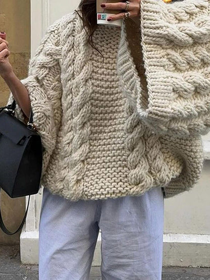 Women's chunky knit sweater with modern cable details NOVAE