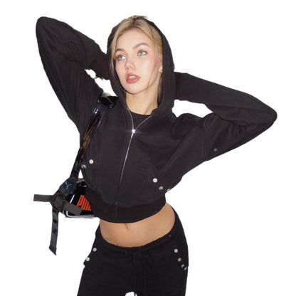 Women's sporty cropped hoodie with innovative snap button details NOVAE
