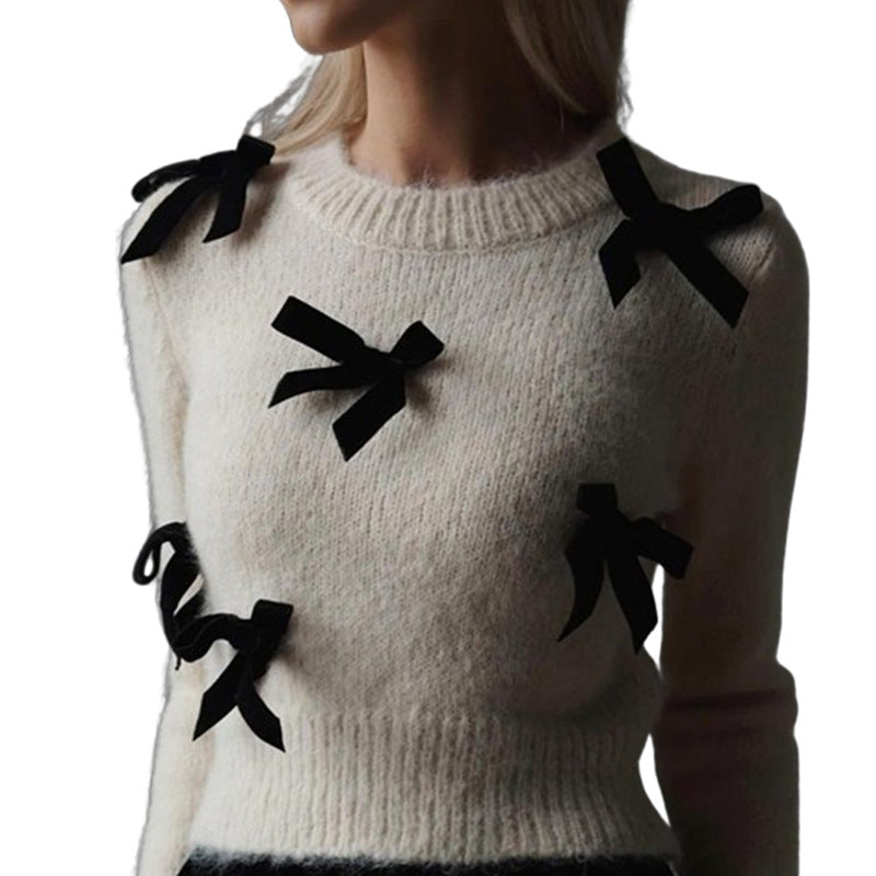 Women's knitted sweater with decorative bows NOVAE