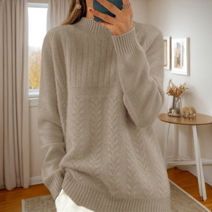 Women's knitted sweater with creative cable pattern and high collar NOVAE