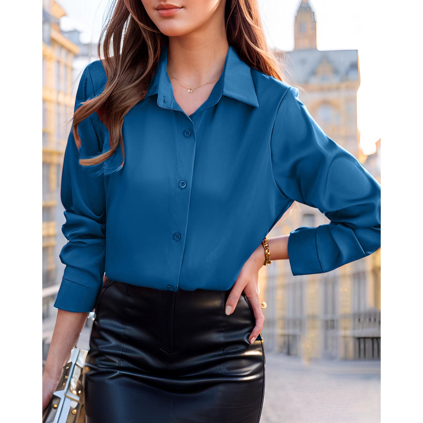Women's elegant and lightweight blouse with a comfortable cut and subtle sheen NOVAE