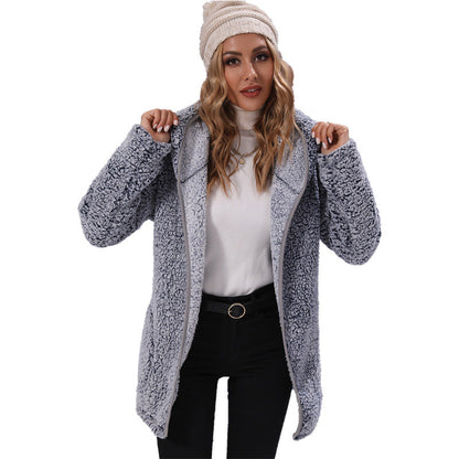 Women's Cozy Oversized Jacket with High Collar and Large Pockets NOVAE