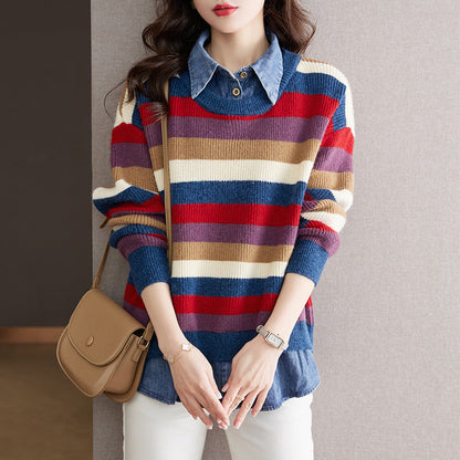 Women's striped knit sweater with a relaxed fit and comfortable feel NOVAE