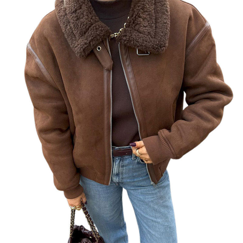 Women's fashionable lambskin jacket with trendy collar NOVAE