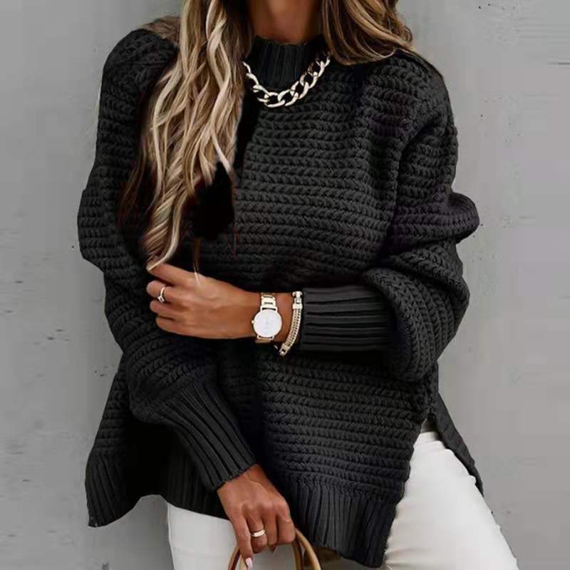 Women's chunky knit sweater with a relaxed fit and high collar NOVAE