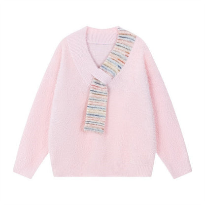 Women's Cozy Sweater with Innovative Scarf Detail NOVAE