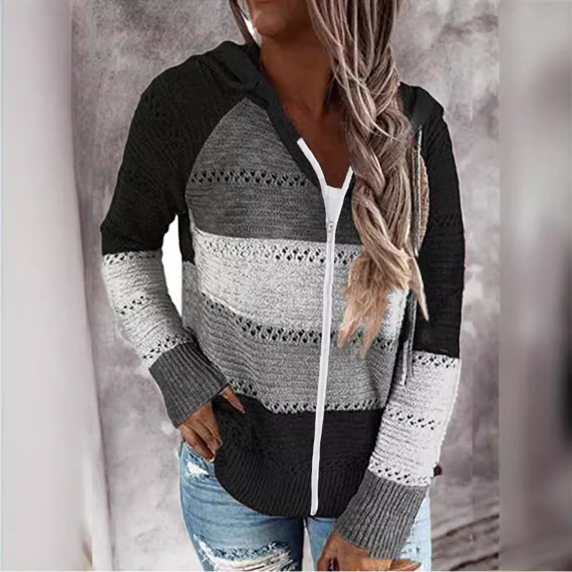 Women's Casual Cardigan with Zipper and Hood NOVAE