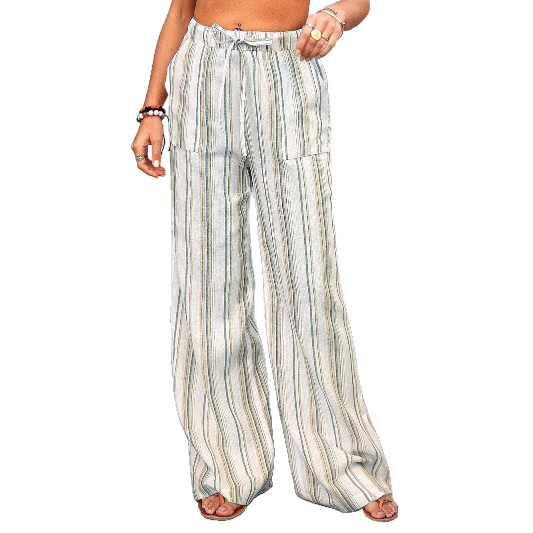 Women's wide-leg linen trousers with elasticated waistband and side pockets NOVAE